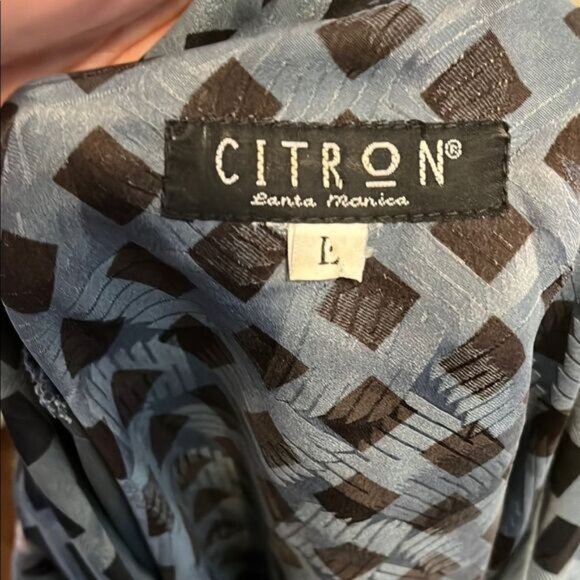 Citron Santa Monica Blue Women's Patterned Collar Button Closure Top Silk Boho - Picture 6 of 9